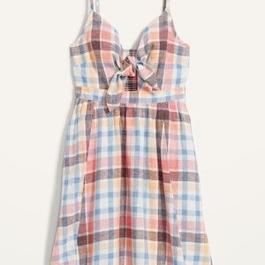 Old Navy Womens Smocked Printed Mini Cami Dress Fit & Flare Tie Front NWT XS tal